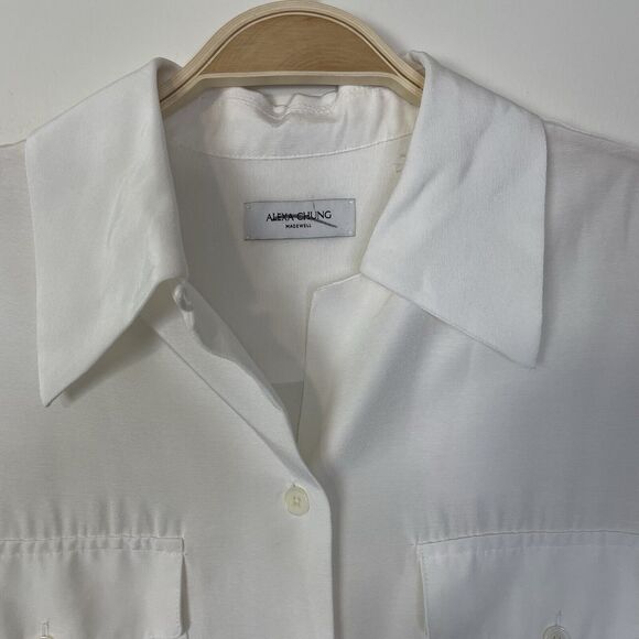 Alexa Chung for Madewell Pleat-Pocket Button-Up Shirt Small Eyelet White NT108 - Picture 7 of 16